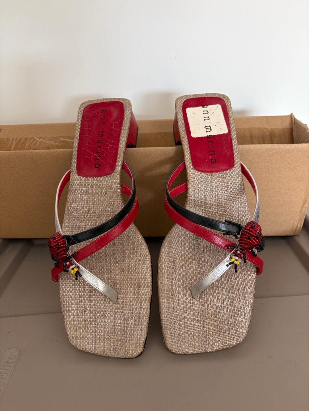 Ann Marino lady bug slip on sandals